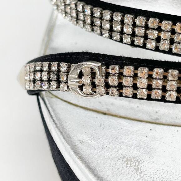 Dior Vintage Y2K Black Silver Crystal Logo Platform Wedge Sandal Mule EU 37.5 - Picture 9 of 15